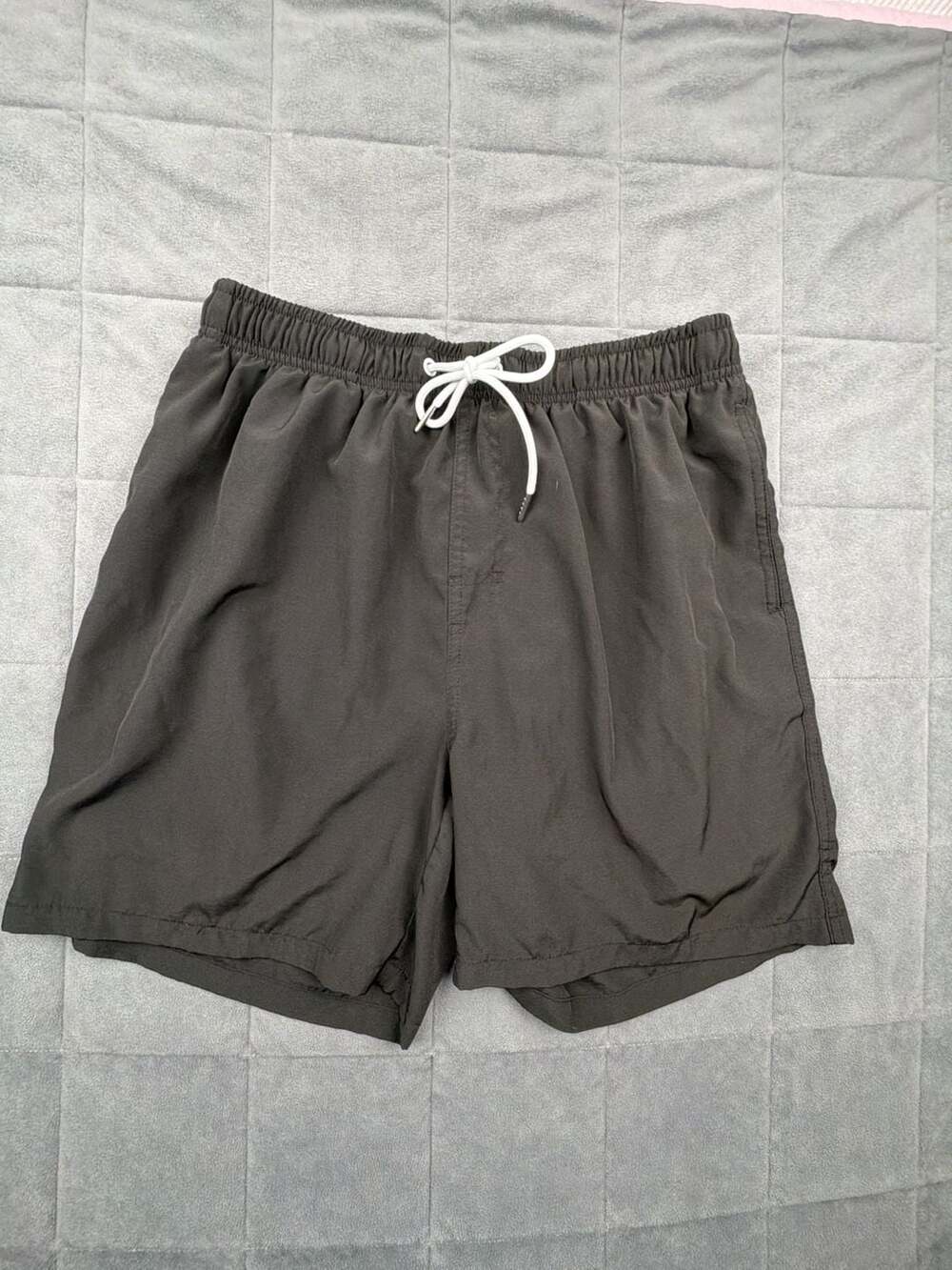 Unbranded Black Elastic Waist Drawstring Swim Trunks Board Shorts with Pockets